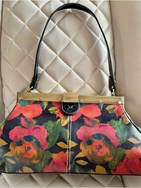 Patricia Nash Floral Frame-Top Shoulder Bag in Black and Multicolor